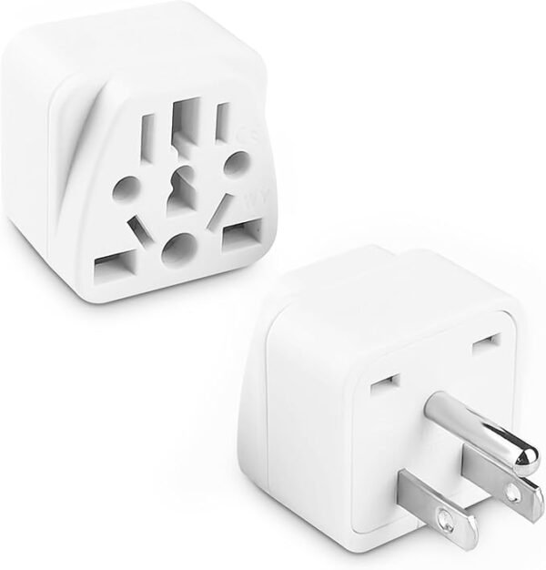 European to US Plug Adapter, UK to US Plug Adapter, 2 Pack US Plug Adapter, Universal to American Outlet Plug Adapter, EU/UK/AU/CN/JP/Italy/Brazil/European to American Plug Adapter(Type B), White