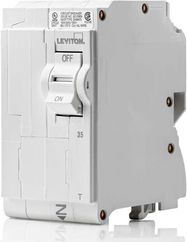 Leviton LB235-T 35A 2-Pole Plug-On Standard Branch Circuit Breaker, Thermal Magnetic, 120/240 VAC, White