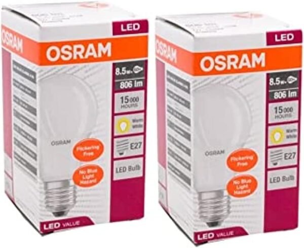 Osram LED Bulb – E27 8.5 W Warm White Light 2pc Set Promo Pack, Infrared