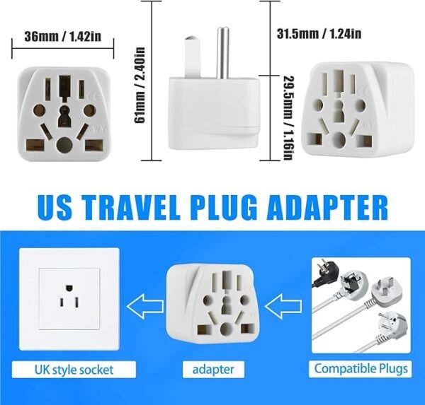 European to US Plug Adapter, UK to US Plug Adapter, 2 Pack US Plug Adapter, Universal to American Outlet Plug Adapter, EU/UK/AU/CN/JP/Italy/Brazil/European to American Plug Adapter(Type B), White