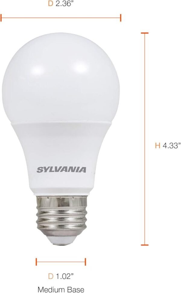 SYLVANIA LED A19 Light Bulb, 60W Equivalent, Efficient 8.5W, 10 Year, 2700K, 800 Lumens, Frosted, Soft White – 24 Pack (74765), Packaging may vary.