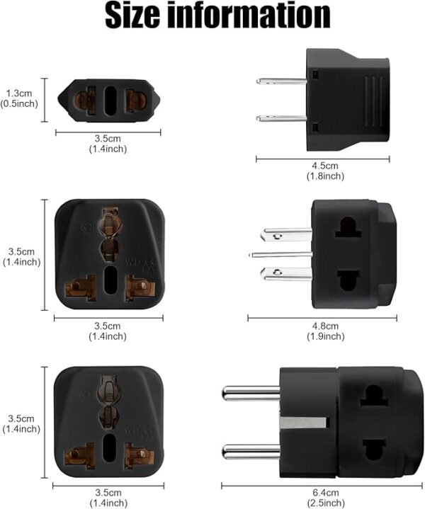 US to Argentina Australia Travel Adapter Plug for USA/Universal to South America Type I & A (C/E/F) AC Power Plugs Wall Plug Wall Outlet Power Charger Converter, Pack of 3 (Black)