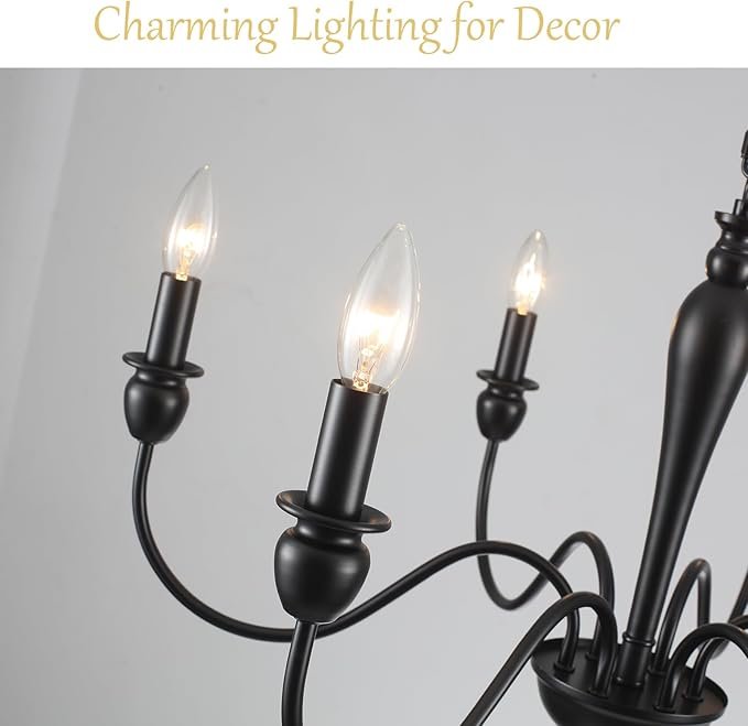 61vgyZJMl2L._AC_SX679_.jpg Plug in Chandelier with Long Cord 15.1ft, 6 Lights Farmhouse Light Fixtures Hanging Lights with Plug in Cord, Black Plug in Candle Chandier for Living Dining Room Bedroom Kitchen