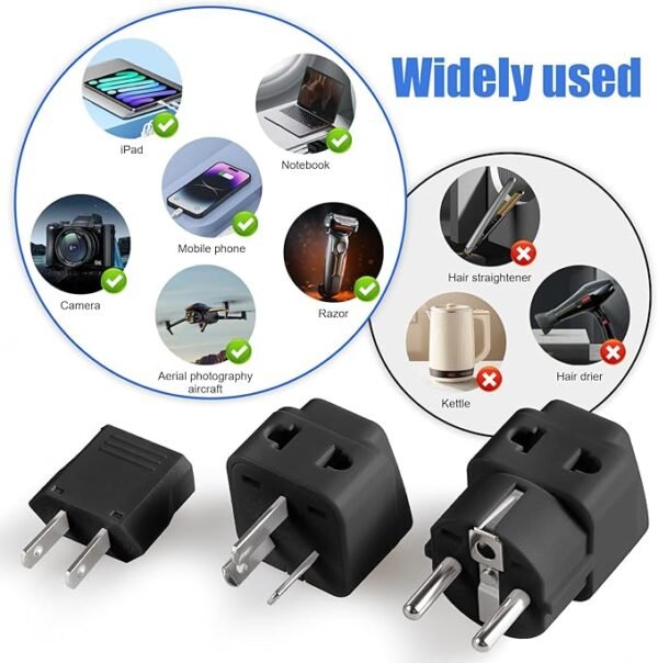 US to Argentina Australia Travel Adapter Plug for USA/Universal to South America Type I & A (C/E/F) AC Power Plugs Wall Plug Wall Outlet Power Charger Converter, Pack of 3 (Black)