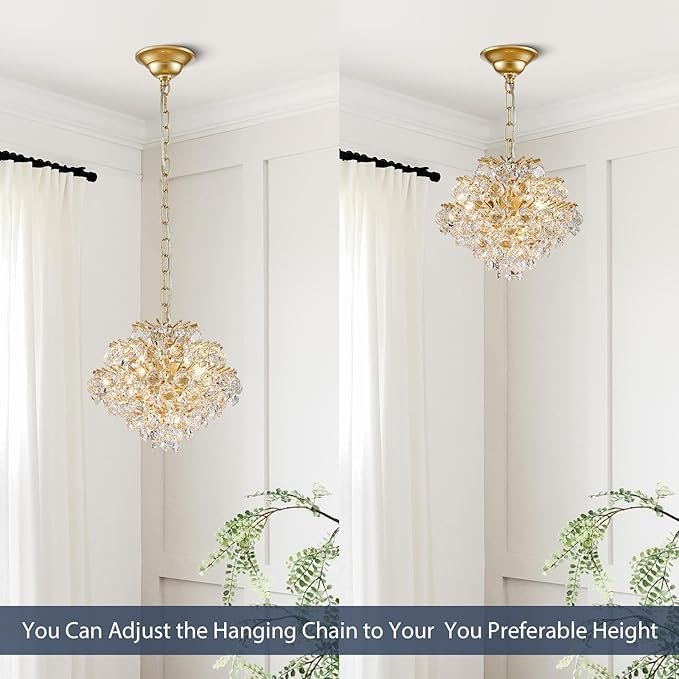 7198WqBk1xL._AC_SX679_.jpg Bestier Gold Modern Pendant Chandelier Crystal Raindrop Lighting Ceiling Light Fixture Lamp for Dining Room Bathroom Bedroom Livingroom 4 G9 Bulbs Required D11 in x H12 in