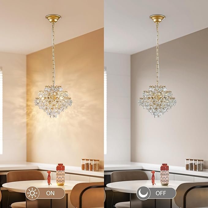 71FpE7DMPcL._AC_SX679_.jpg Bestier Gold Modern Pendant Chandelier Crystal Raindrop Lighting Ceiling Light Fixture Lamp for Dining Room Bathroom Bedroom Livingroom 4 G9 Bulbs Required D11 in x H12 in