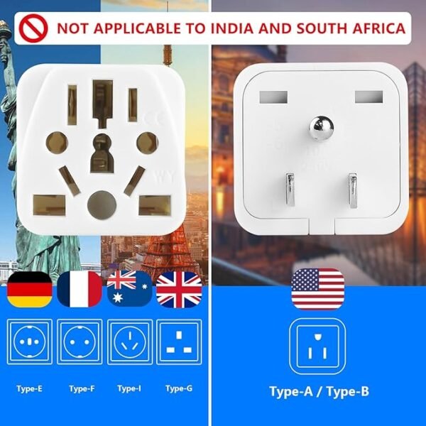 European to US Plug Adapter, UK to US Plug Adapter, 2 Pack US Plug Adapter, Universal to American Outlet Plug Adapter, EU/UK/AU/CN/JP/Italy/Brazil/European to American Plug Adapter(Type B), White