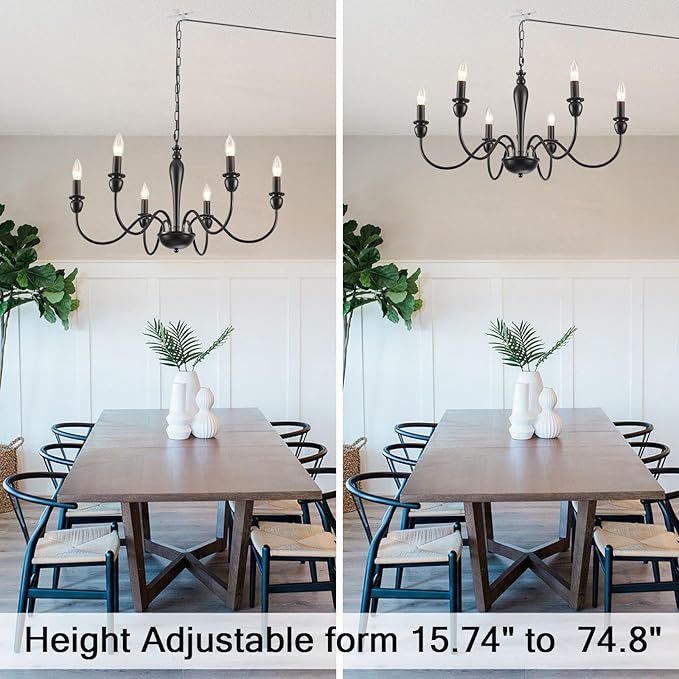 71LY5M58IpL._AC_SX679_.jpg Plug in Chandelier with Long Cord 15.1ft, 6 Lights Farmhouse Light Fixtures Hanging Lights with Plug in Cord, Black Plug in Candle Chandier for Living Dining Room Bedroom Kitchen