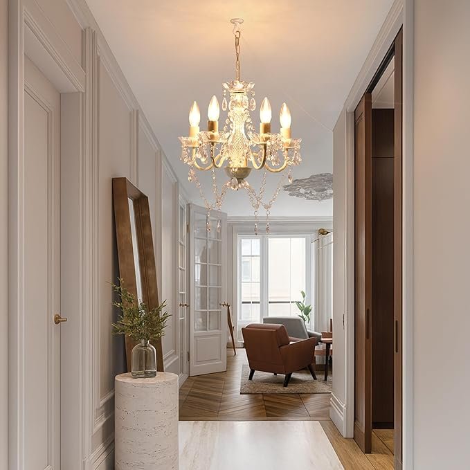 71M9XH1QqPL._AC_SX679_.jpg Alighting Plug in Chandeliers, 4-Light White Small Acrylic Crystal Hanging Ceiling Lamp with 20ft Cord, No Hardwire, White Chandeliers for Dining Room, Modern Bedroom, Nursery, Kitchen or Bathroom