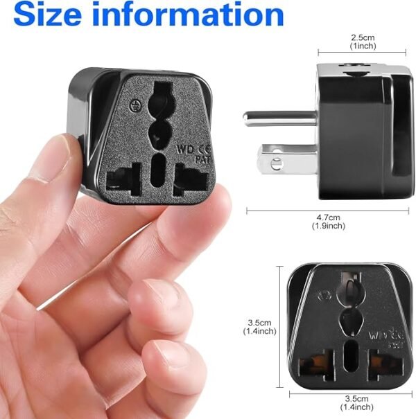 3 Pack US Travel Plug Adapter, EU/UK/AU/in/CN/JP/Asia/Italy/Brazil to USA (Type B), 3 Prong Grounded USA Wall Plug Wall Outlet Power Charger Converter Black