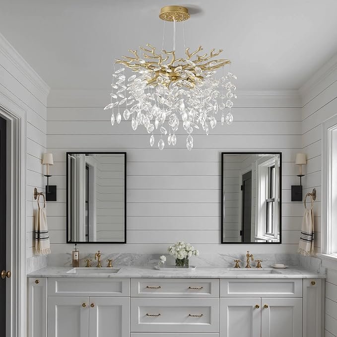 71My18fkrLL._AC_SX679_.jpg EGM Gold Tree Branch Crystal Chandelier 18-Inch, Crystal Chandelier for Dining Room 6-Light, Hanging Round Raindrop Chandeliers for Living Room E12