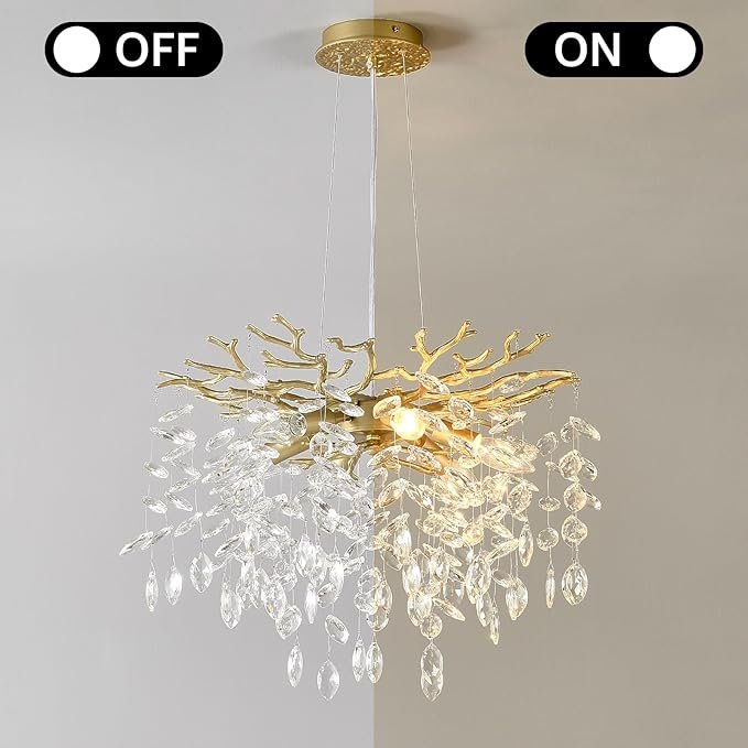 71O8kaVxDfL._AC_SX679_.jpg EGM Gold Tree Branch Crystal Chandelier 18-Inch, Crystal Chandelier for Dining Room 6-Light, Hanging Round Raindrop Chandeliers for Living Room E12