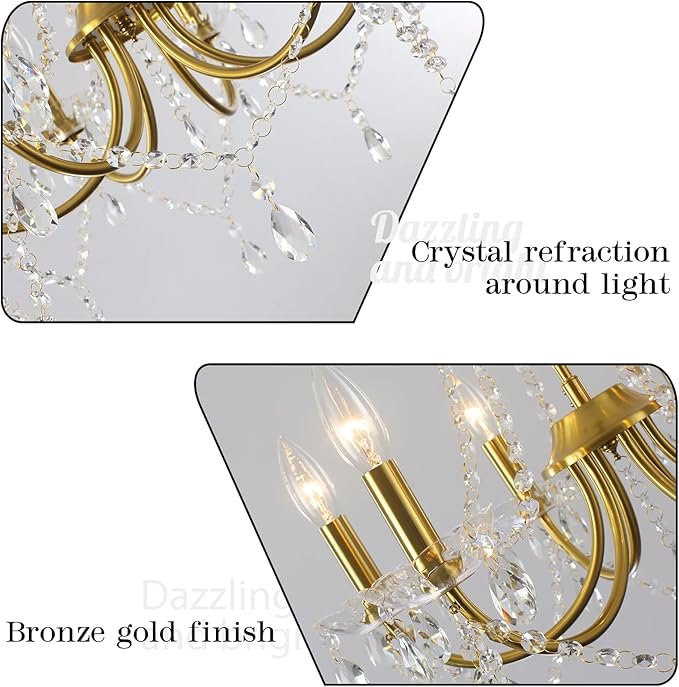 71PAYKvf9L._AC_SX679_.jpg Plug in Gold Crystal Chandelier Lighting with Long Cord, 6-Light Modern Plug Chandelier Crystal Plug in Pendant Light, Classic Hanging Light Fixture for Dining Room Bedroom Living Room Kitchen Closet