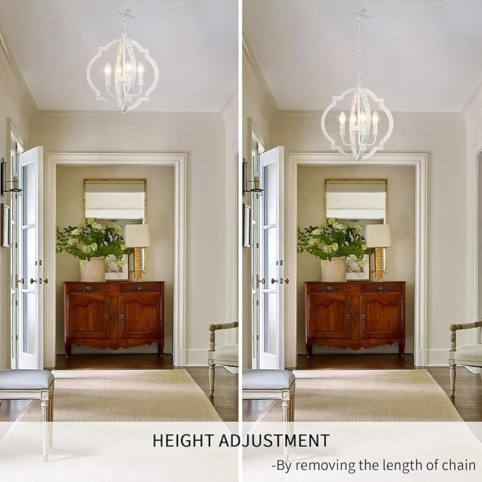 71PgUfZKeqL._AC_SX679_-1.jpg LASENCHOO Plug in White Farmhouse Chandelier Lighting with Long Cord, 4-Light Hanging Light Fixture Plug in Pendant Light for Ceiling, Wood Rustic Geometric Chandeliers for Dining Room Gazebo Outdoor