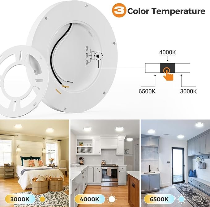 71Uk3F489ZL._AC_SX679_.jpg Flush Mount Ceiling Light Fixtures – 3000K-4000K-6500K & 100W Equivalent Flat Led Lights for Room Ceiling,7.5Inch Ultra Thin Round White Ceiling Lights for Living Room,Bedroom,Kitchen,Bathroom,Hallway