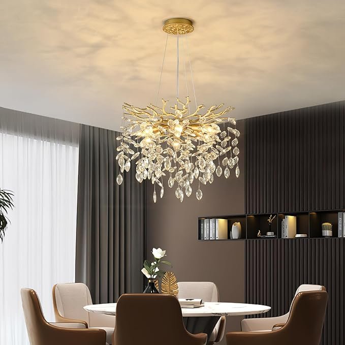 71W7ELmoWgL._AC_SX679_.jpg EGM Gold Tree Branch Crystal Chandelier 18-Inch, Crystal Chandelier for Dining Room 6-Light, Hanging Round Raindrop Chandeliers for Living Room E12