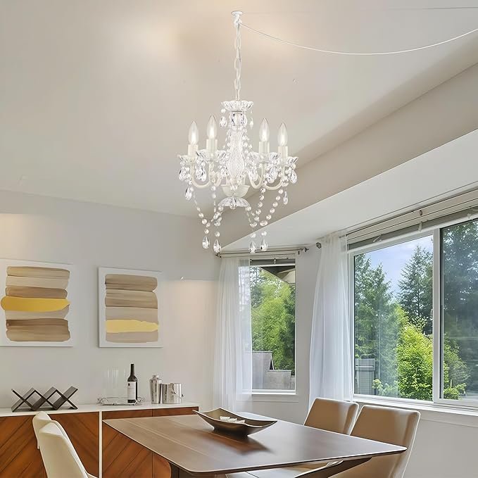 71c5uiUS0bL._AC_SX679_.jpg Alighting Plug in Chandeliers, 4-Light White Small Acrylic Crystal Hanging Ceiling Lamp with 20ft Cord, No Hardwire, White Chandeliers for Dining Room, Modern Bedroom, Nursery, Kitchen or Bathroom