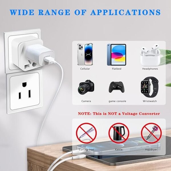 European to US Plug Adapter, UK to US Plug Adapter, 2 Pack US Plug Adapter, Universal to American Outlet Plug Adapter, EU/UK/AU/CN/JP/Italy/Brazil/European to American Plug Adapter(Type B), White