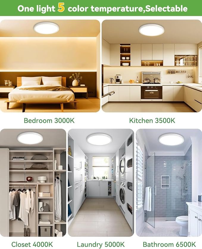 71dVAosbIzL._AC_SX679_.jpg zemty 6Pack 12 Inch LED Flush Mount Ceiling Light, Super Slim 28W 3200lm LED Ceiling Light, 3 Color Temperature in One 3000k/4500k/6000K Round Light Fixture for Bedroom, Kitchen, Dining Room (White)