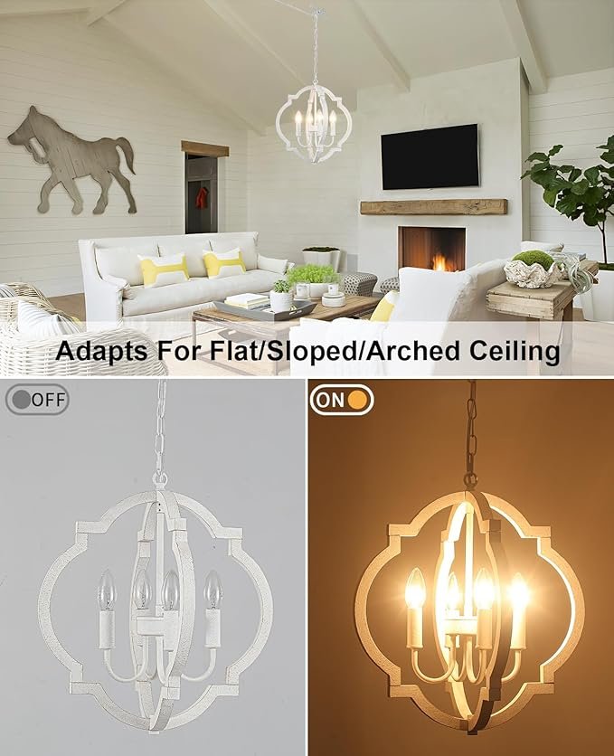 71r01G0DOAL._AC_SX679_-1.jpg LASENCHOO Plug in White Farmhouse Chandelier Lighting with Long Cord, 4-Light Hanging Light Fixture Plug in Pendant Light for Ceiling, Wood Rustic Geometric Chandeliers for Dining Room Gazebo Outdoor