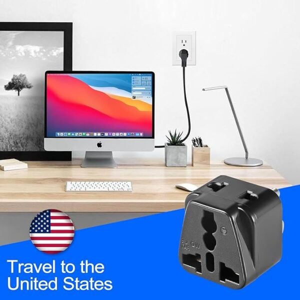 3 Pack US Travel Plug Adapter, EU/UK/AU/in/CN/JP/Asia/Italy/Brazil to USA (Type B), 3 Prong Grounded USA Wall Plug Wall Outlet Power Charger Converter Black