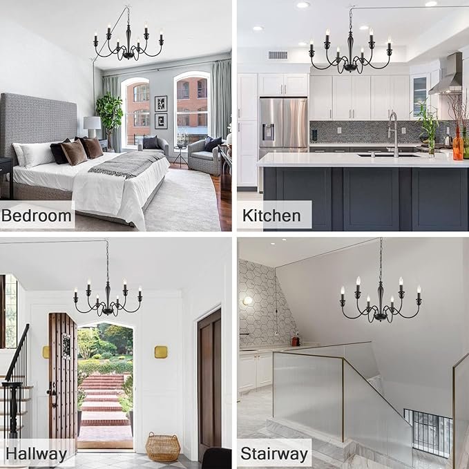 71toNW7I1dL._AC_SX679_.jpg Plug in Chandelier with Long Cord 15.1ft, 6 Lights Farmhouse Light Fixtures Hanging Lights with Plug in Cord, Black Plug in Candle Chandier for Living Dining Room Bedroom Kitchen