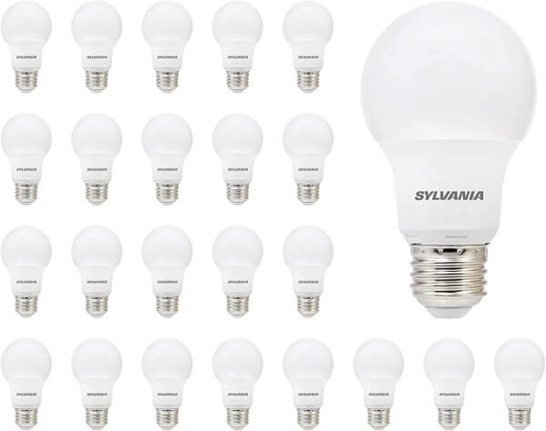 SYLVANIA LED A19 Light Bulb, 60W Equivalent, Efficient 8.5W, 10 Year, 2700K, 800 Lumens, Frosted, Soft White – 24 Pack (74765), Packaging may vary.