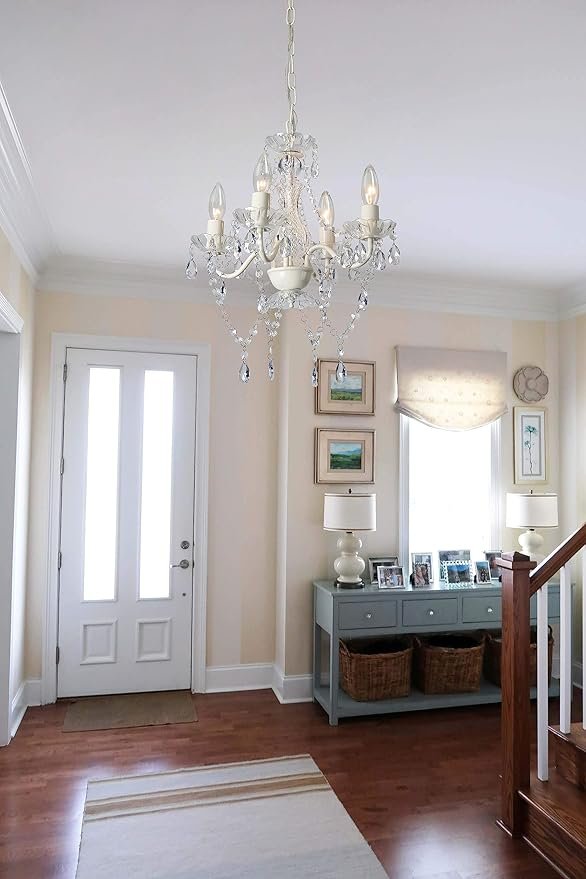 81F-N2bQKIL._AC_SY879_.jpg White Chandelier Mini Crystal Chandelier Lighting Small Acrylic Chandeliers 4 Light Modern Chandelier for Bedroom