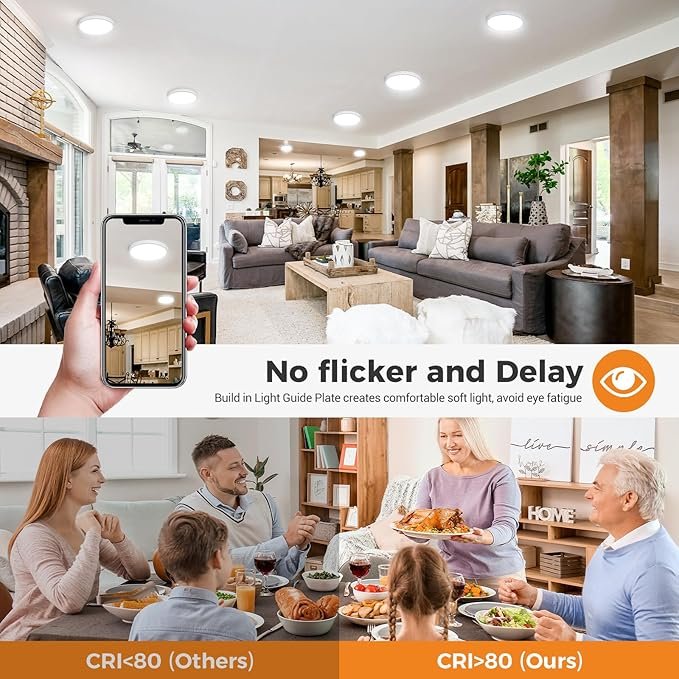 81RLuLlYfL._AC_SX679_.jpg Flush Mount Ceiling Light Fixtures – 3000K-4000K-6500K & 100W Equivalent Flat Led Lights for Room Ceiling,7.5Inch Ultra Thin Round White Ceiling Lights for Living Room,Bedroom,Kitchen,Bathroom,Hallway