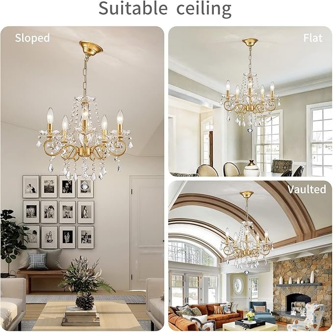 81YeKFSU3PL._AC_SX679_.jpg ANJIADENGSHI Mini Crystal Chandelier K9 Crystal Lighting Chandelier for Living Room 5 E12 Bulbs High 16.5 in x Diameter 16.9 in, Golden