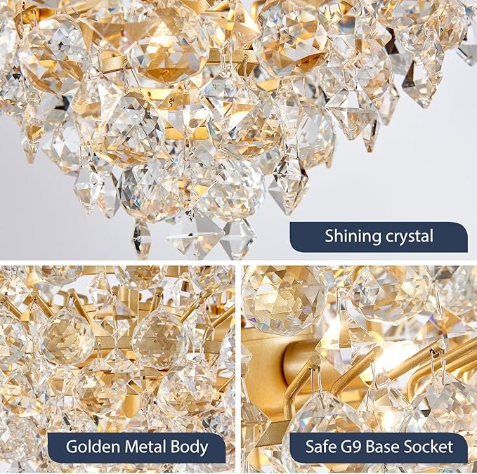 81oV3OR6ctL._AC_SX679_.jpg Bestier Gold Modern Pendant Chandelier Crystal Raindrop Lighting Ceiling Light Fixture Lamp for Dining Room Bathroom Bedroom Livingroom 4 G9 Bulbs Required D11 in x H12 in